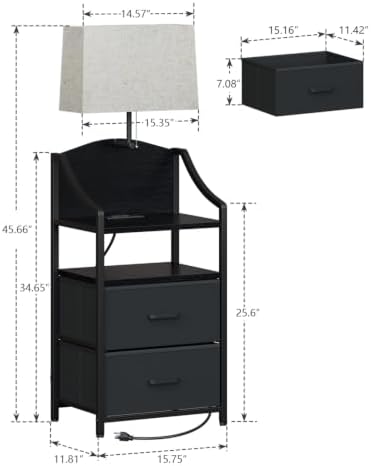 Evermagin 45" Tall Nightstands Set of 2 with Light & Charging Station