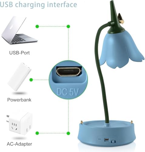 Desk Lamp for Kid, Dimmable LED Table Lamp with 3 Colour Temperatures, Rechargeable Desk Lamp with Touch Sensor and Flexible Arm, USB Bedside Lamp for Reading, Learning, Working (Blue)