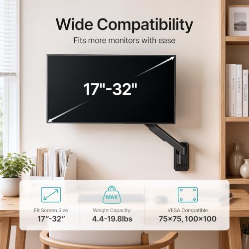 PEGZONE Single Monitor Wall Mount for 17-32"Computer Screens，Up to 19.8 lbs