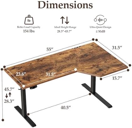 Klicelor L Shaped Standing Desk 55 x 31.5 Inch, Electric Height Adjustable Corner Desk for Home Office Workstation, Ergonomic Sit Stand Computer Table with Memory Controller, Rustic Brown