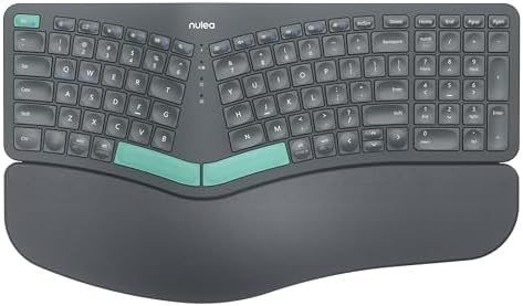 Nulea Wireless Ergonomic Keyboard, Split Keyboard with Cushioned Wrist Rest, Bluetooth and USB Connectivity, USB-C Rechargeable, Compatible with Windows Mac,Green Gray