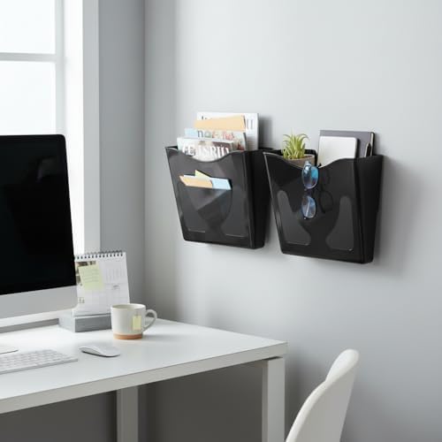 Azar Displays 250088-BLK-2PK Single Vertical Pocket Wall Mount Acrylic File Holder, Letter Size, Black (2-Pack)