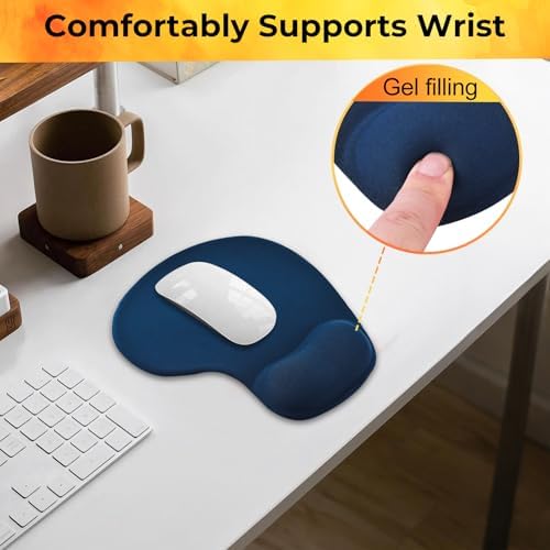 Mouse Pad with Wrist Support, 2-Pack Ergonomic Mousepad with Wrist Rest, Gaming Mouse Pad with Non-Slip PU Base, Relieve Pain Relief, for Home Office Computer Laptop, Navy Blue