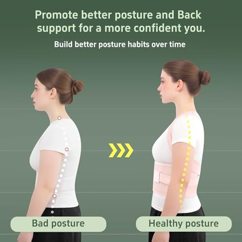 Posture Corrector Back Brace for Men and Women, Adjustable Upper Back and Shoulder Support, Lightweight Breathable Design for Daily Wear, Office Work, Computer Use and Studying Pink, XX-Large