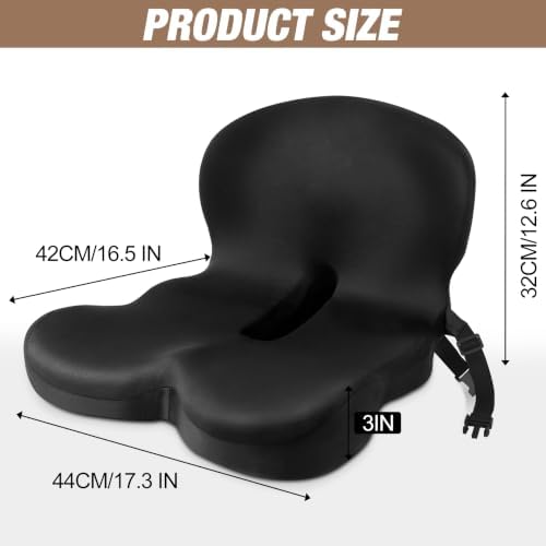 MYFAMIREA Truck Seat Cushion, Memory Foam Trucker Seat Cushion for Truck Driver Long Sitting with Adjustable Strap, Back Support and Pain Relief for Trucker Driving Office Chair and Pain, Black