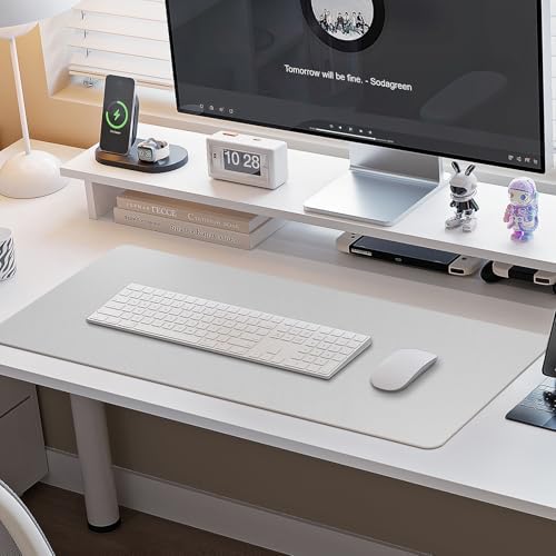 Boutilon Leather Desk Pad Protector,Non-Slip Mouse Pad,Laptop Desk Pad,Office Mouse Mat,Waterproof Leather Desk Blotter,Desk Writing Pad for Office and Home (XXXL-Grey,47"x 24")