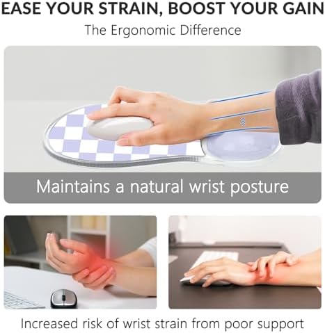Gel Mouse Pad with Wrist Rest for Mouse Ergonomic Mouse Wrist Rest Non-Slip Silicone Checkered Mousepad with Wrist Support for Computer Desk Gaming Laptop Home Office Desk Accessories Purple Plaid
