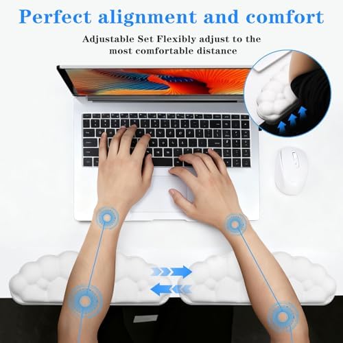2 Pack Cloud Desk Elbow Pads, Adjustable Spacing Soft Memory Foam with Non-Slip Base, Ergonomic Desk Edge Cushion & Wrist Rest for Computer Keyboard, Office and Home Use White
