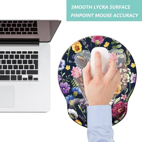 Mouse Pad with Wrist Support, Ergonomic Mouse Pad with Memory Foam Wrist Rest Cushion, Non-Slip Rubber Base Gaming Mice Pad for Home Office Computer Laptop, Multi Flowers