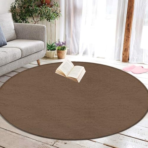 Machine Washable Modern Round Area Rug, Room Sofa Yoga Soft Round Carpet, Home Decor Non Slip Kitchen Office Circle Rug Brown, 24inch