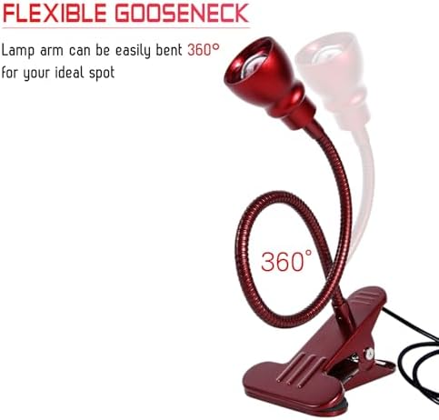 Zoomable Clip on Light, Clamp Reading Light for Dorm Bed Headboard, Dimmable Spotlight with 3 Color Temperature Options, 10 Dimmable Brightness Levels, Adjustable Beam Angle (Red)
