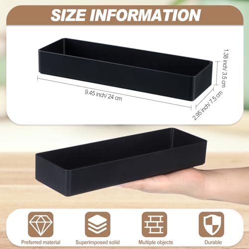 Teling 2 Pcs Black Plastic Desk Drawer Organizer Pen Tray Shallow