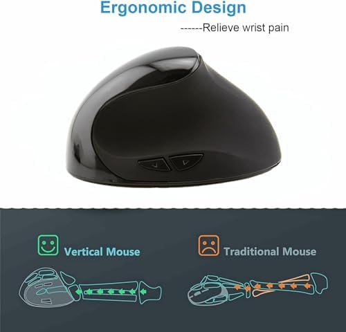 Wireless Ergonomic Vertical Mouse,Rechargeable Silent Portable Ergo Mice with,2.4G USB Receiver, 6 Buttons, Comfortable Grip,Reduce Wrist Pain,for Laptop Desktop Notebook PC Computer-Right Hand(Black)