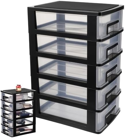 Cabilock 5 Drawer Plastic Storage Organizer Clear Desktop Drawer Storage Cabinet for Office Study Bathroom Craft Supplies