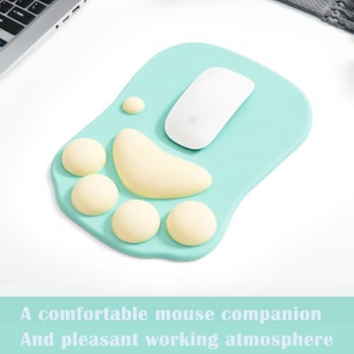 Cat Paw Mouse Pad, Ergonomic Mouse Mat with Wrist Support, Cute Silicone Gel Mouse Pad, for Home/Office/Gaming, Mouse Mat Green & Yellow