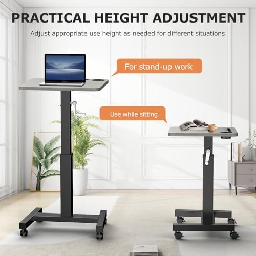 Mobile Standing Desk with Wheels, Elevating Table,Lift desks for Home Office,Rolling Portable Laptop Desk Height Adjustable, Mobile Computer Desk,Small Sit Stand Workstation（Black）