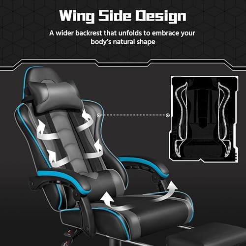 Yaheetech Gaming Chair with Footrest Massage Lumbar Pillow Black and Gray