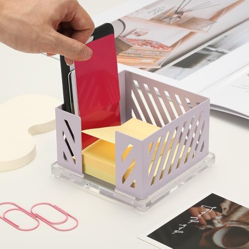 PATIKIL Sticky Note Holder, 4x4 Metal Note Dispenser for Classroom Home Office Desk Organizers Accessories Supplies, Purple
