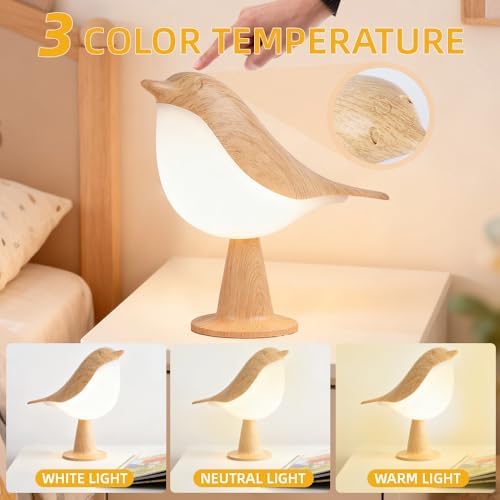 IFTHFOUR Bird Cordless Table Lamp, Small Cordless Bedside Lamp with 3 Color Temperature, Touch Sensor & Rechargeable Battery - Night Light for Kids, Bedroom, Bedside (Light+Light)