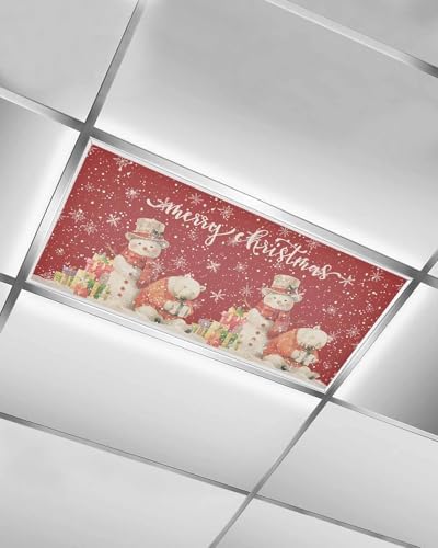 Red Christmas Magnetic Fluorescent Light Covers for Ceiling Lights 2 x 4 Feet,Country Snowflakes Snowman Bear Farmhouse Office Classroom Kitchen Drop Ceiling Light Covers Filters Shade Panel 1 Pack