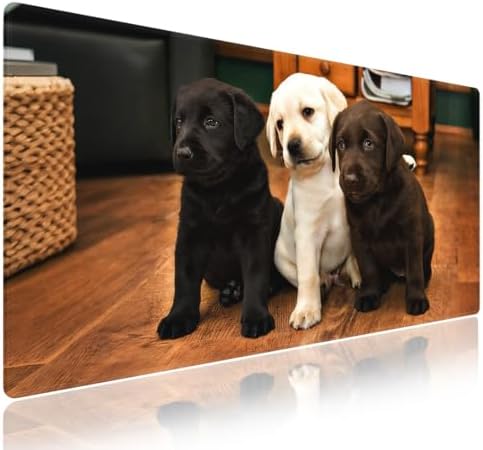Cute Labrador Puppies Large Mouse Pad, Black White Brown Dogs Desk Mat