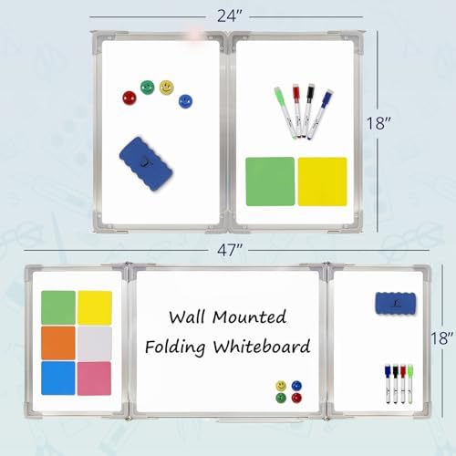Whiteboard Set, 47x18 in White Board Dry Erase for Wall with Magnetic Notes