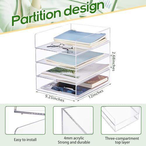 Harloon 4 Tier Paper Organizer Letter Tray Acrylic Desk File Organizer