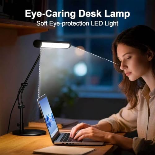 LED Desk Lamp for Home Office, Eye-Protecting Desk Light with Base，3 Color 10 Brightness Metal Table lamp,Suitable for Work, Study and Reading (Black)