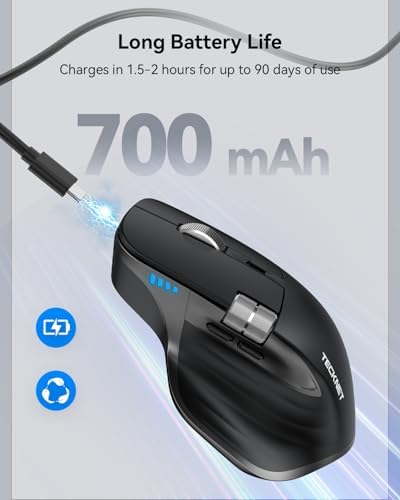 TECKNET Wireless Mouse, Side Scroll Bluetooth Rechargeable, 3-Device