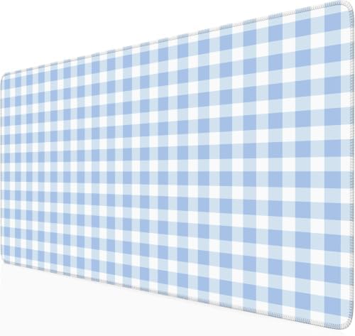 Blue Checkered Gingham Desk Mat Pad XXL Large Mouse Pad Anti-Slip Big Mousepad with Stitched Edges Computer Mouse Pads for Desktop Decor Cute Office Desk Accessories
