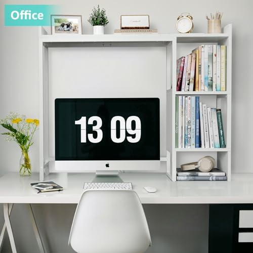 White 37" Desk Hutch for Table Top, Dorm Desk Bookshelf with Side Baffles, Desktop Organizer Shelf for Office & College, Monitor Riser Stand
