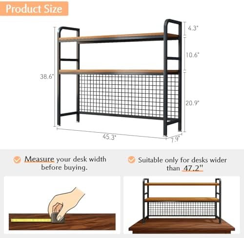 IOTXY 2-Tier Desktop Hutch Bookshelf, Metal Desk Shelf, Black, 45.3" W