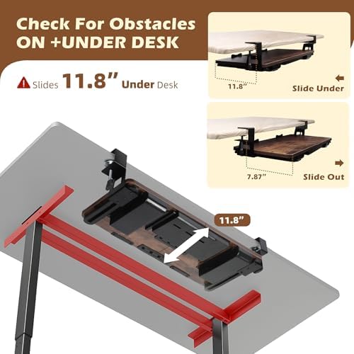 Large 26.77" Keyboard Tray Under Desk with Storage Drawer - Heavy Duty C-Clamp Mount, Ergonomic Computer Keyboard Stand for Home Office, Easy Install (Mahogany)