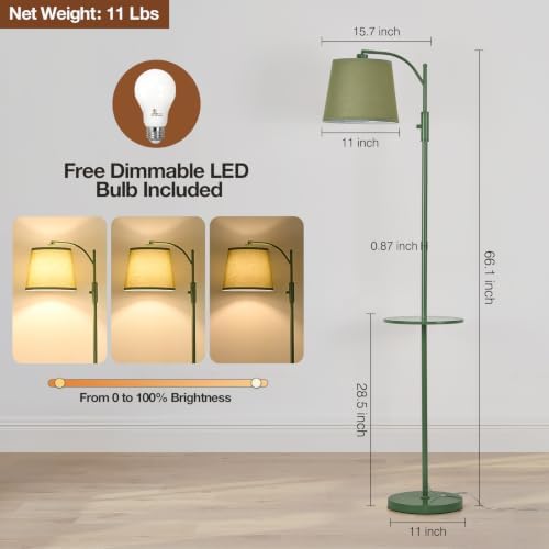 AIDENOEY Green Floor Lamp with Table, Dimmable Standing Lamp, Living Room
