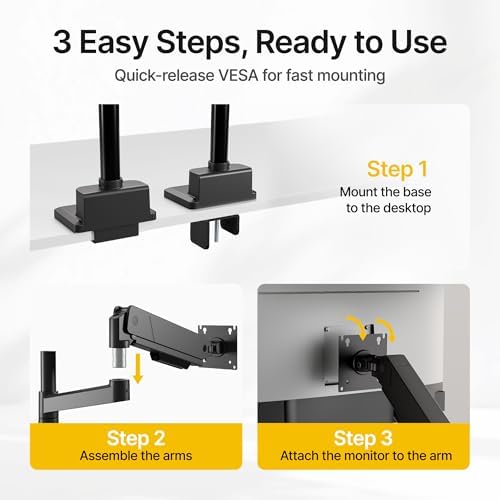 monTEK Dual Monitor Mount Tall Monitor arms for 17 to 35 Inch Screen