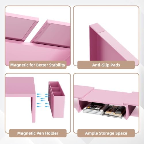 AUPSEN Dual Monitor Stand Riser with 2 Pen Holders, Desk Organizer, Pink