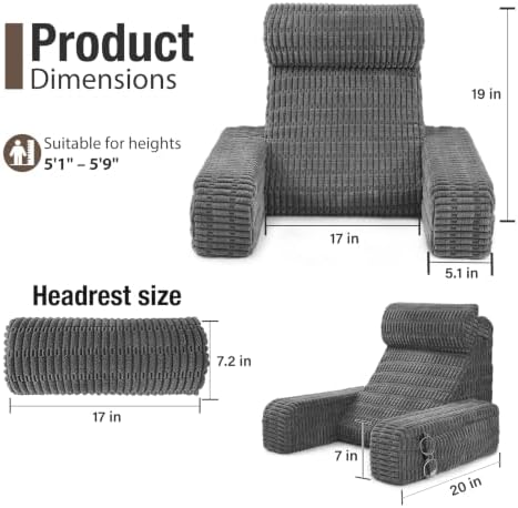 Reading Pillow for Bed Sitting Up with Large Pockets,Modern Style