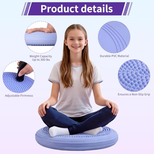 Wobble Cushion Balance Pad, Inflated Wiggle Seat for Office Chair & Home Seating, Sensory Chair Alternative for Core Stability, Posture Correction, Back Pain Relief with Air Pum