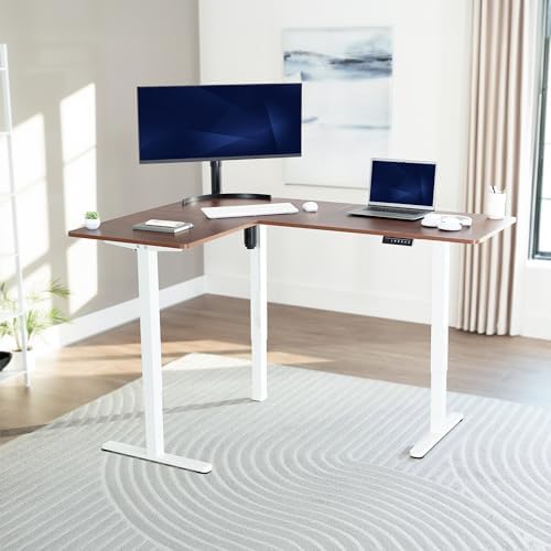 VIVO Dark Walnut 63 x 47 in Corner Standing Desk, DESK-E3CTWD-47