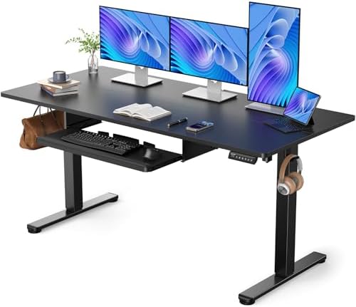 ErGear Large Electric Standing Desk with Keyboard Tray, 63x28 Inches Adjustable Height Sit Stand Up Desk, Home Office Desk Computer Workstation, Black