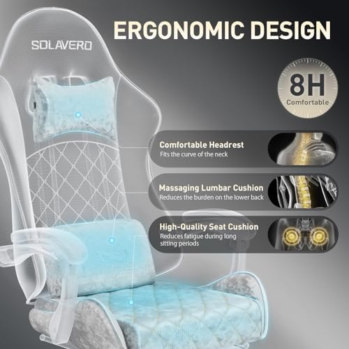 HLDIRECT Massage Recliner Gaming Chair with Footrest for Adults Silver-Grey