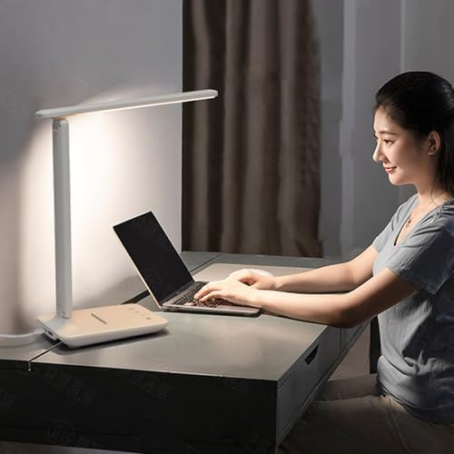 LED Desk Lamp, Foldable Eye Caring Table Lamp with Touch Control 5 Color Temperatures 5 Dimmable Levels USB Charging Port for Home Office Reading Study (White)