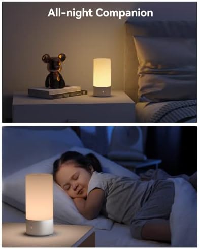 ROOTRO Table Lamp, [Advanced] Bedside Touch Control Lamp for Bedroom 3 Level Dimmable Warm White Lights with 256 RGB Color Mode Modern Deisgn Smart Nightstand Desktop LED Lamps Portable for Read