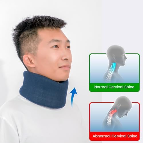 Neck Braces for Neck Pain and Support High-Density Comfort Cervical Collar for Vertebrae Stable and Aligned, Relieve Injury Spine Pressure – Neck Brace for Women & Men Sleeping, Working, Posture (Nevy Blue, Large)