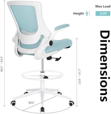 Misolant Tall Office Chair, Drafting Chair for Standing Desk, High Office Chair with Adjustable Lumbar Support, Flip-up Arm and Footrest Ring, Tall Drafting Chair for Bar Height Desk