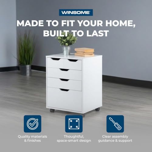 Winsome Halifax Mobile Storage Cabinet with 5 Drawers, White