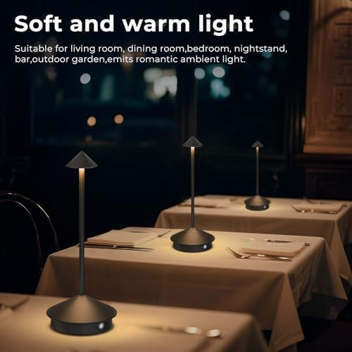 2 Pack Cordless Table Lamp, 6000mAh Rechargeable Battery Operated Desk Lamp, Portable Table Light,3 Color Stepless Dimming Up,for Restaurant, Bedroom, Patio，Outdoor Camping, Coffee Shop, Night Light
