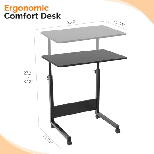 FCH Portable Computer Workstation, Standing Desk Adjustable Height, Small Computer Desk w/Rolling, Sit Stand Laptop Desk TV Tray for Bed Sofa Hospital Reading Eating, Black, 23.6"