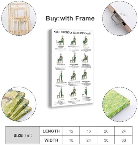 Knee Exercises for Seniors Gentle Knee Strength Mobility Friendly Chair Exercises Senior Fitness Canvas Poster Wall Art for Living Room Bedroom Decor Frame 16x24inch