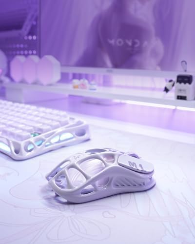 GravaStar Mercury M1 Pro Gaming Mouse, Lightweight Magnesium Alloy, 26,000 DPI, PAW3395DM Sensor, 5 Programmable Buttons, Support Wired/2.4GHz/BT, Up to 200 Hours Battery Life (Lavender Purple)
